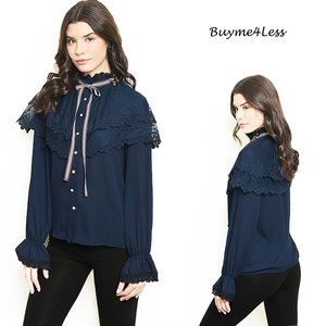 Victorian Crochet Lace Ribbon Bumblebee Pin Blouse